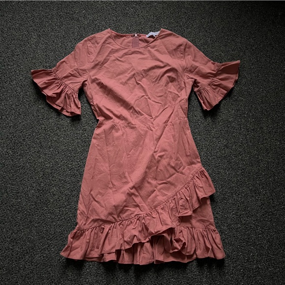 ENGLISH FACTORY Mauve Pink Ruffle Sleeve Flutter Mini A-Line High-Waist Dress S - Picture 8 of 16